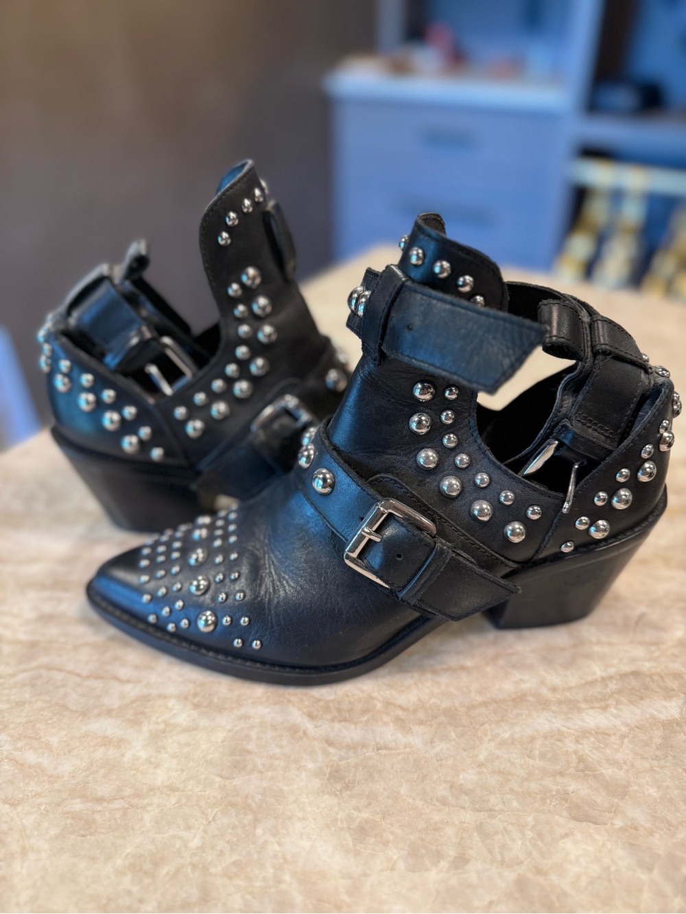 Kurt Geiger Black Studded Cutout Ankle Booties